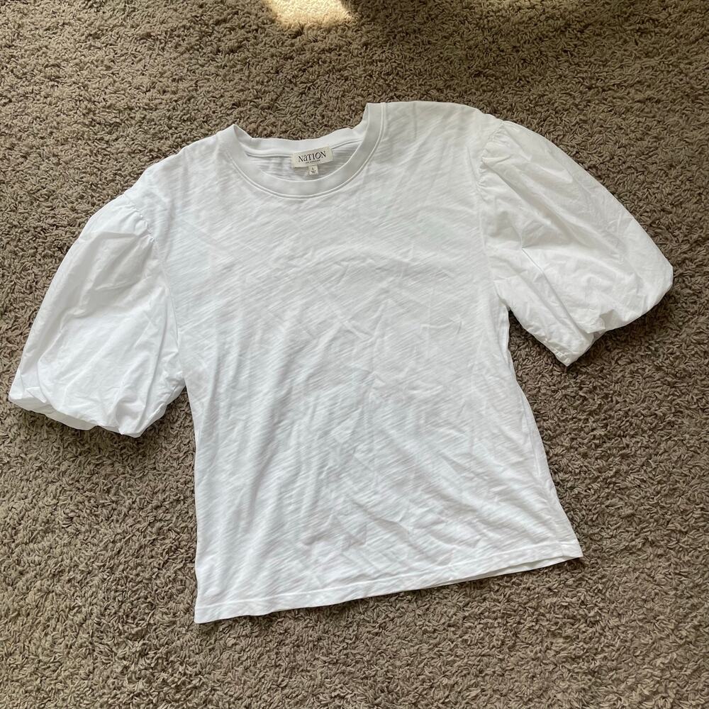 Nation LA Paola Shirt Puff Sleeve Short Sleeve Top 100% cotton size L - Picture 10 of 12